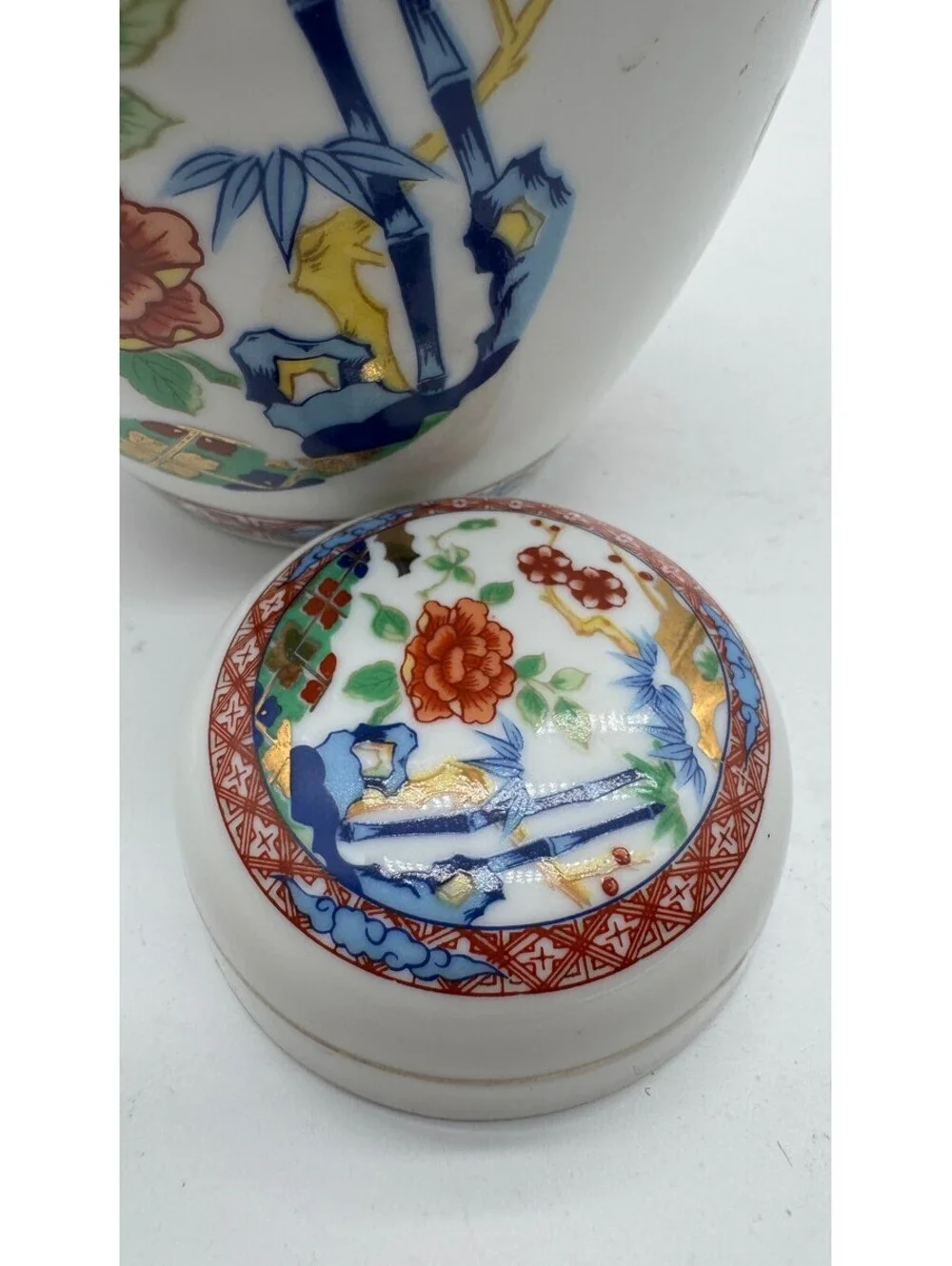 Vintage Miyako Imari Ware Japan Porcelain Ginger Jar Floral Bamboo Gold